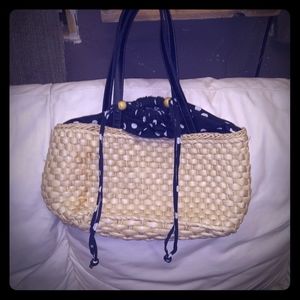 adorable wicker bag with polkadotcloth reverseable